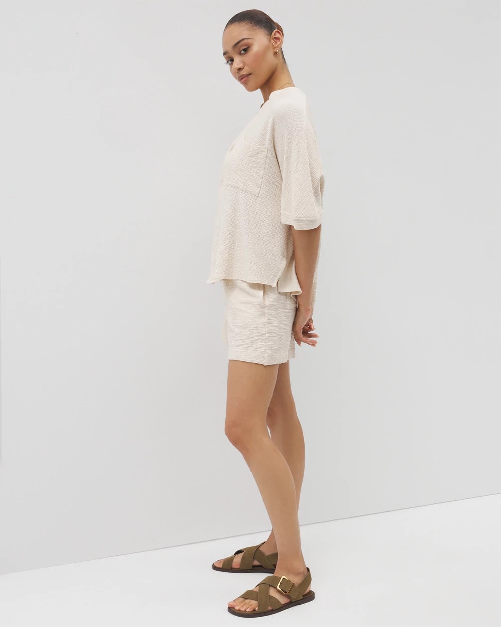 PARCHMENT - Crinkle Knit Relaxed Button-Up Top | Soma