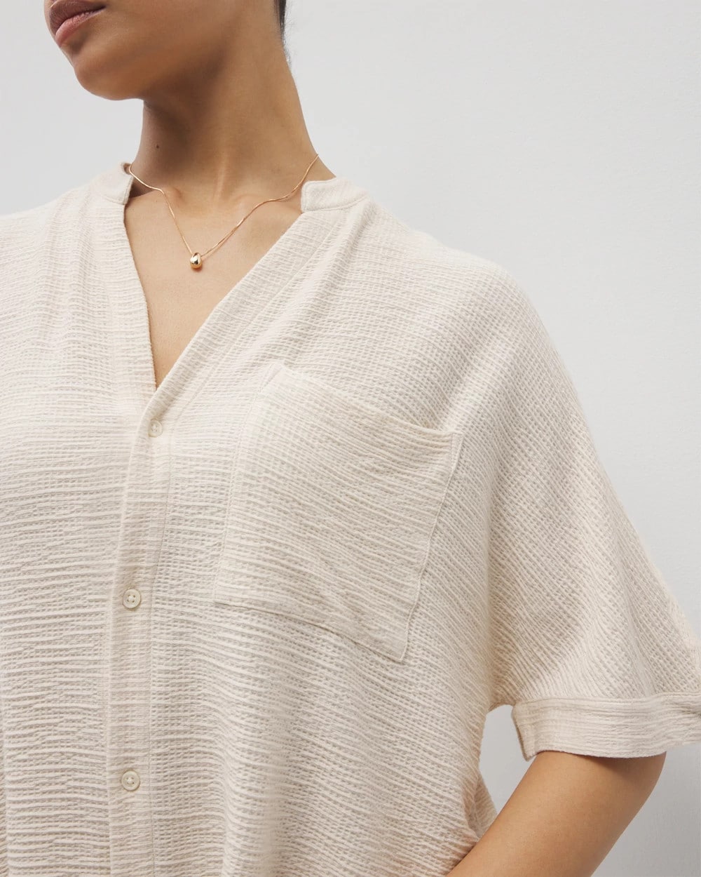 PARCHMENT - Crinkle Knit Relaxed Button-Up Top | Soma