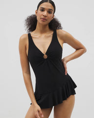 BLACK - Beyond Control Solid Essentials Ruffle Swim Dress | Soma