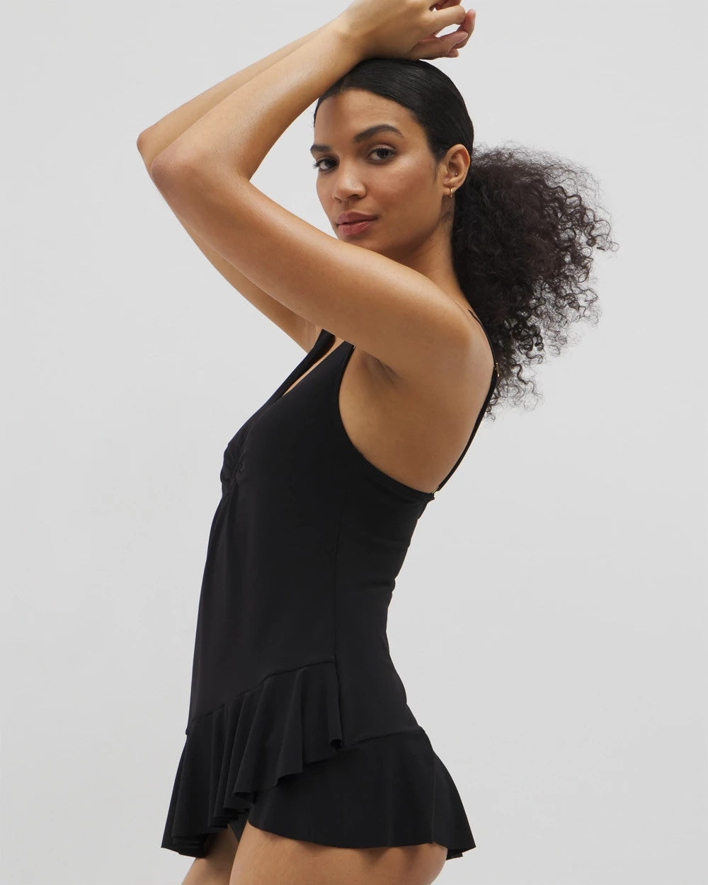 BLACK - Beyond Control Solid Essentials Ruffle Swim Dress | Soma