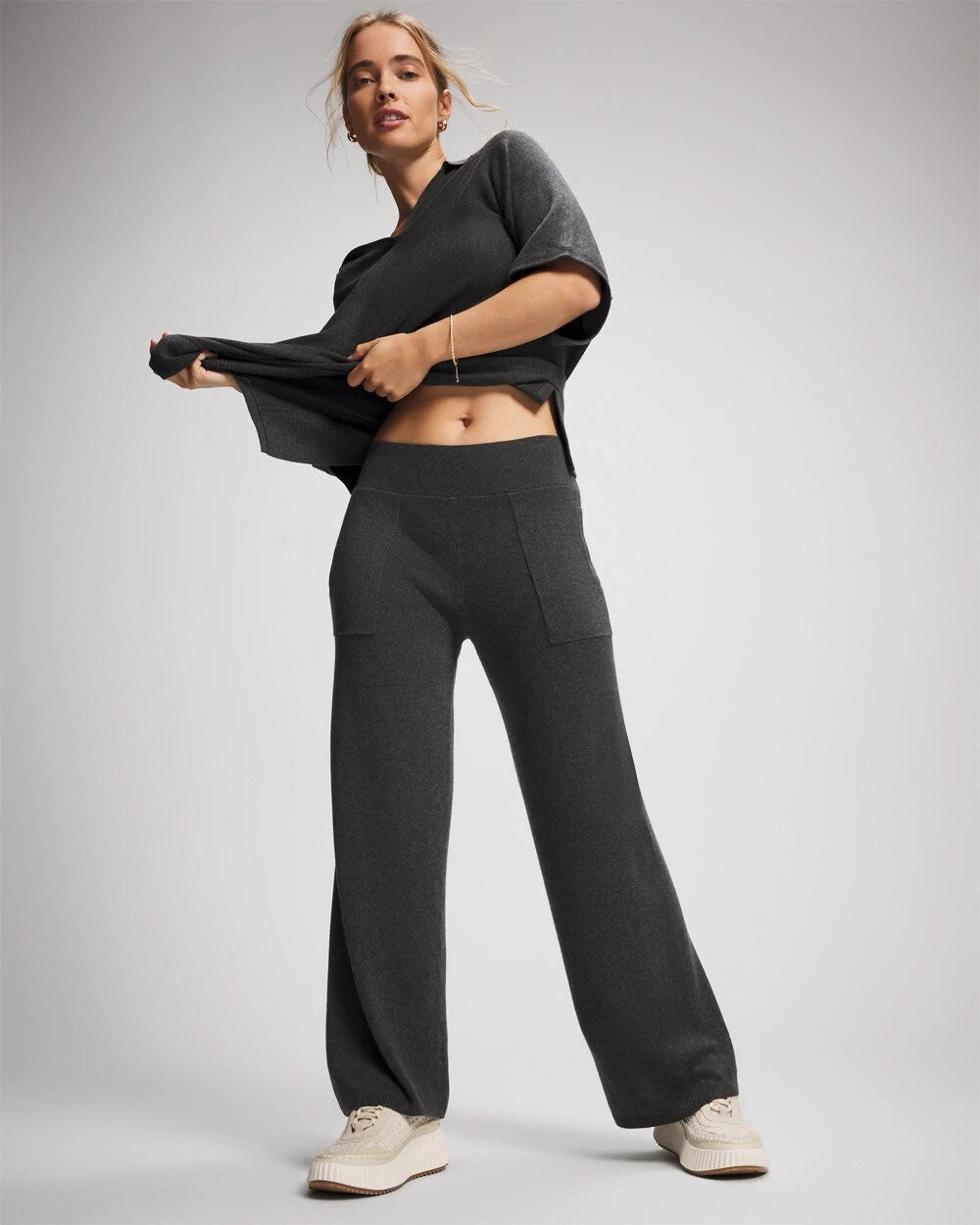HEATHER QUARTZ - Premier Knit Sweater Wide Leg Pant | Soma