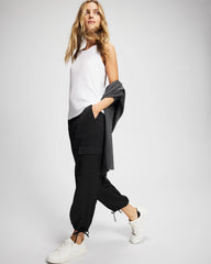 BLACK - Satin Relaxed Cargo Pant | Soma