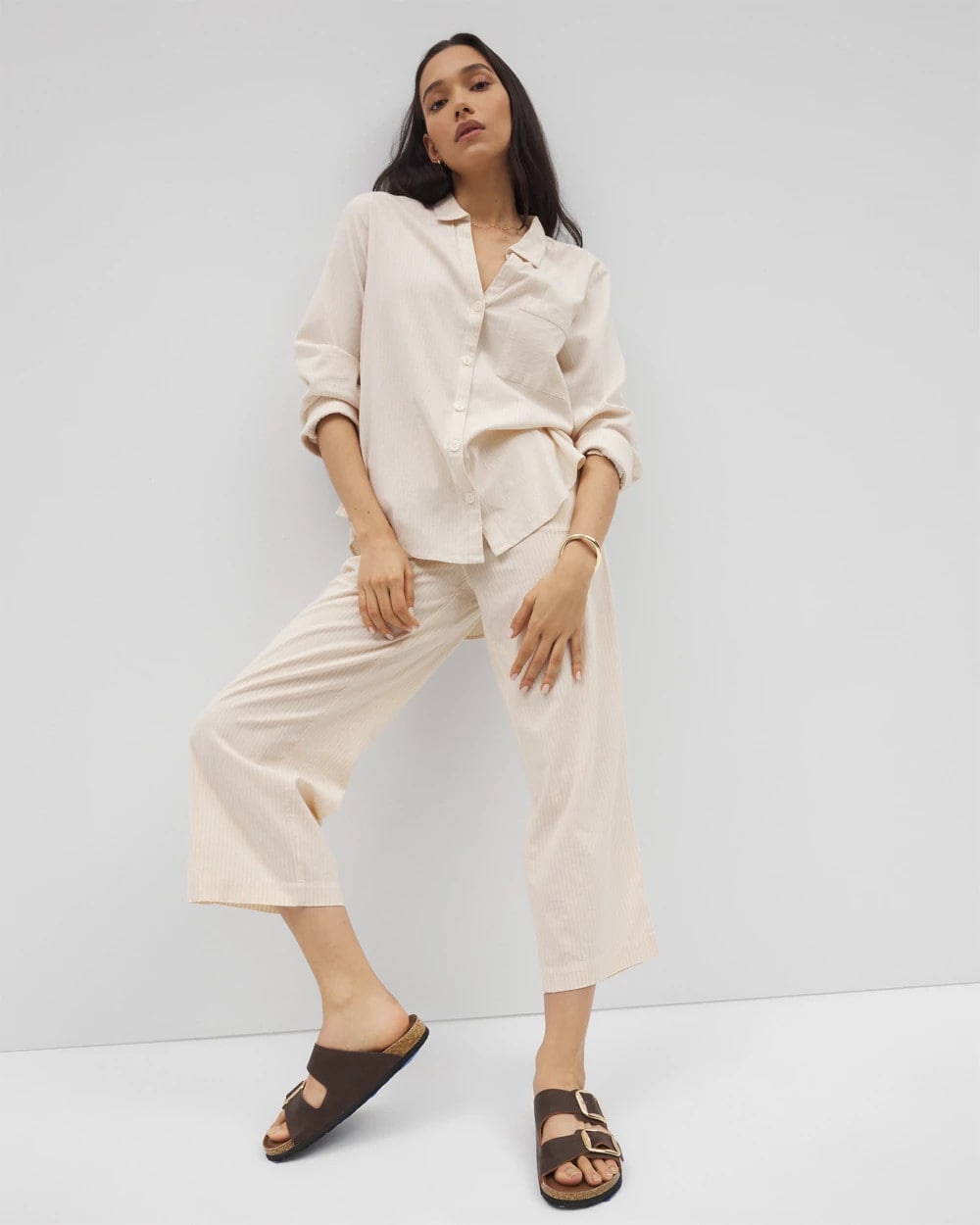 PALE SAND STRIPE - Beach Cotton Crop Pant | Soma