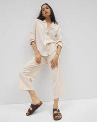PALE SAND STRIPE - Beach Cotton Crop Pant | Soma