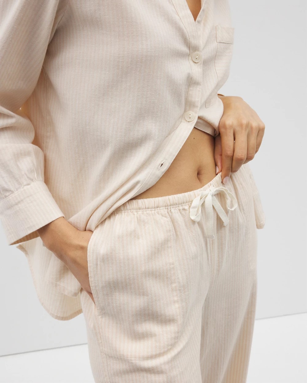 PALE SAND STRIPE - Beach Cotton Crop Pant | Soma