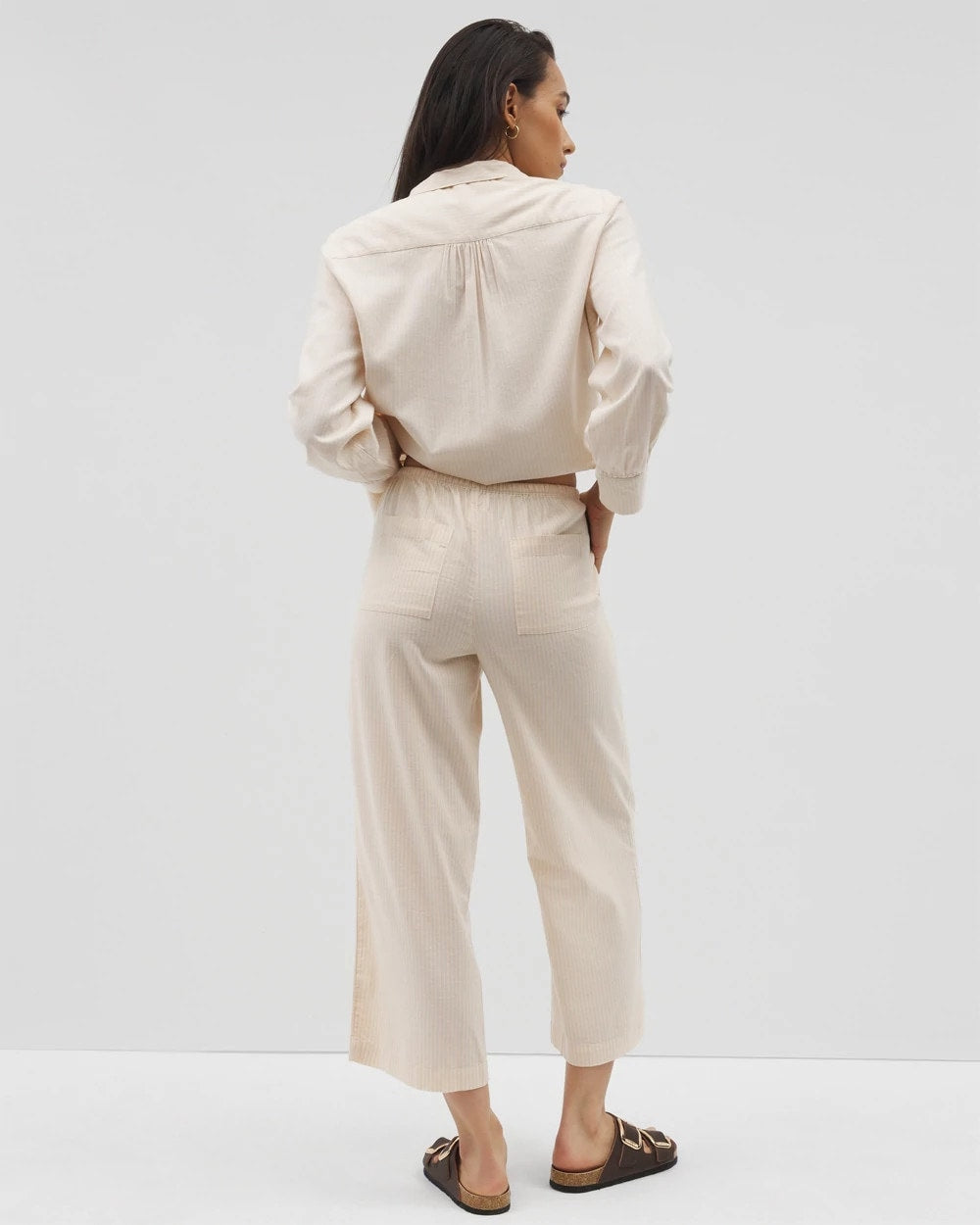 PALE SAND STRIPE - Beach Cotton Crop Pant | Soma