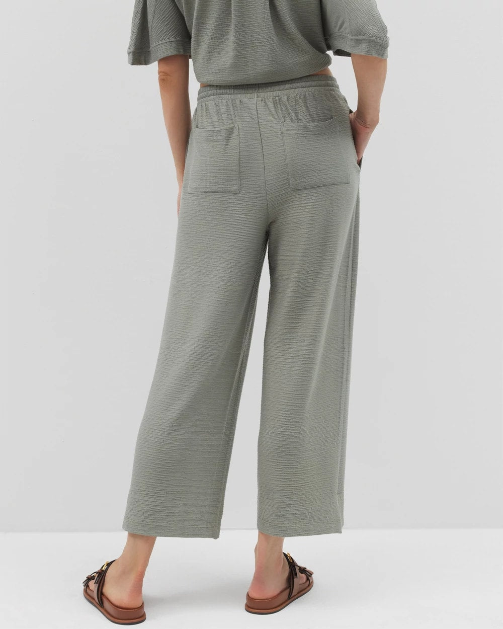 RESTORATION GREEN - Crinkle Knit Wide Leg Pant | Soma