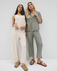 RESTORATION GREEN - Crinkle Knit Wide Leg Pant | Soma