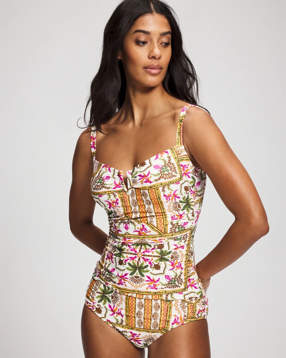 PATCHWORK PALMS COCONUT - V-Wire Tankini Top | Soma