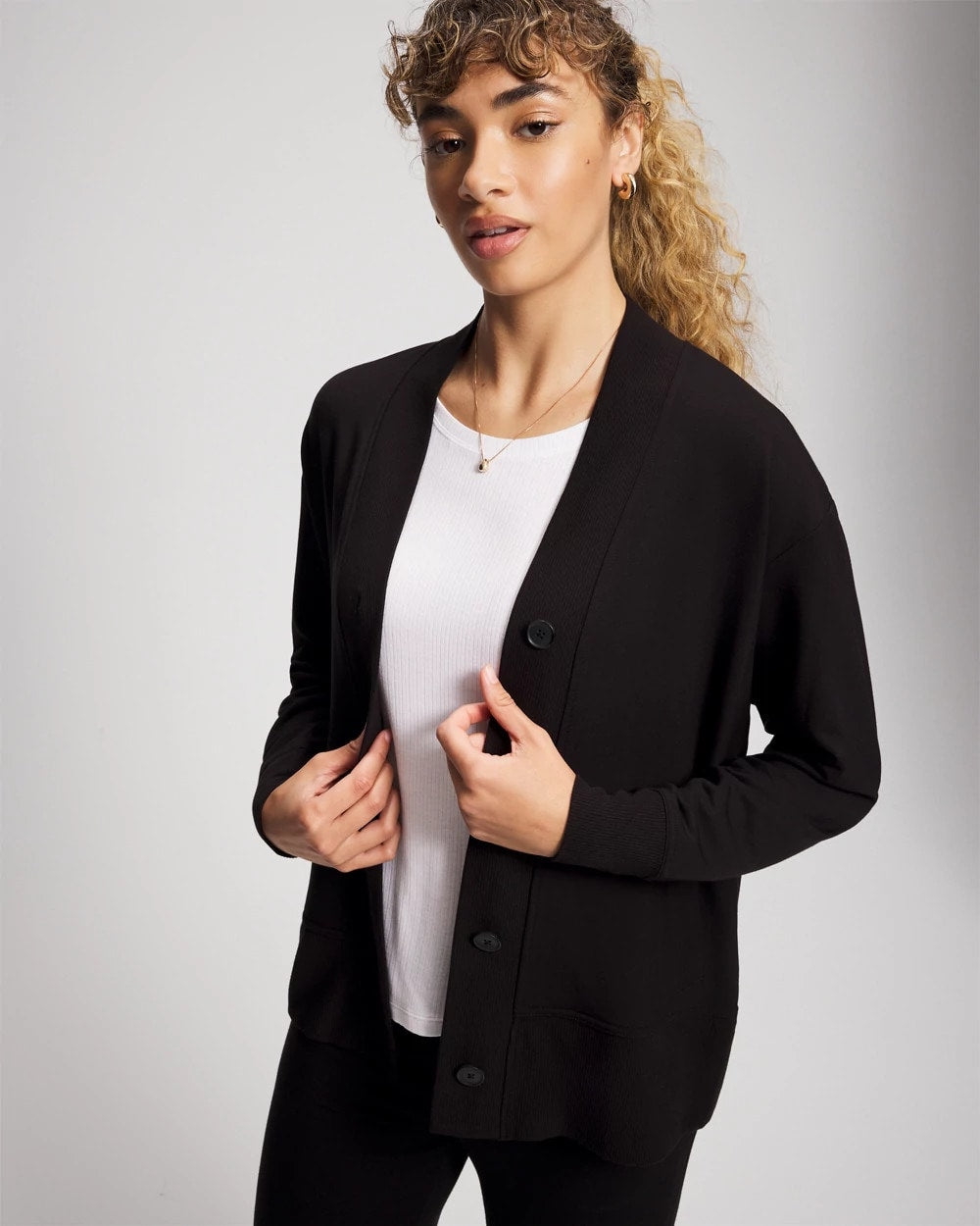 BLACK - Ultrasoft Fleece Relaxed Button Up Cardigan | Soma