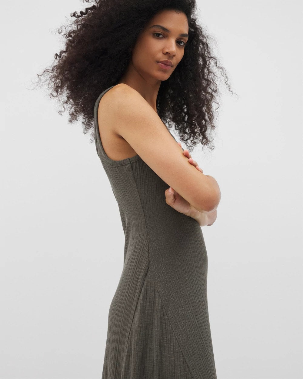 DARK GRAY OLIVE - Rib Square Neck Lounge Dress | Soma