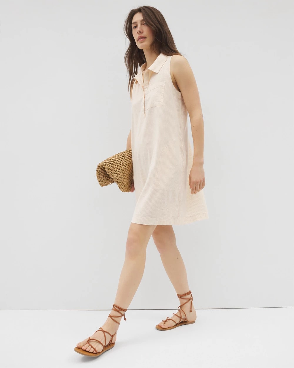 PALE SAND STRIPE - Beach Cotton Short Dress | Soma