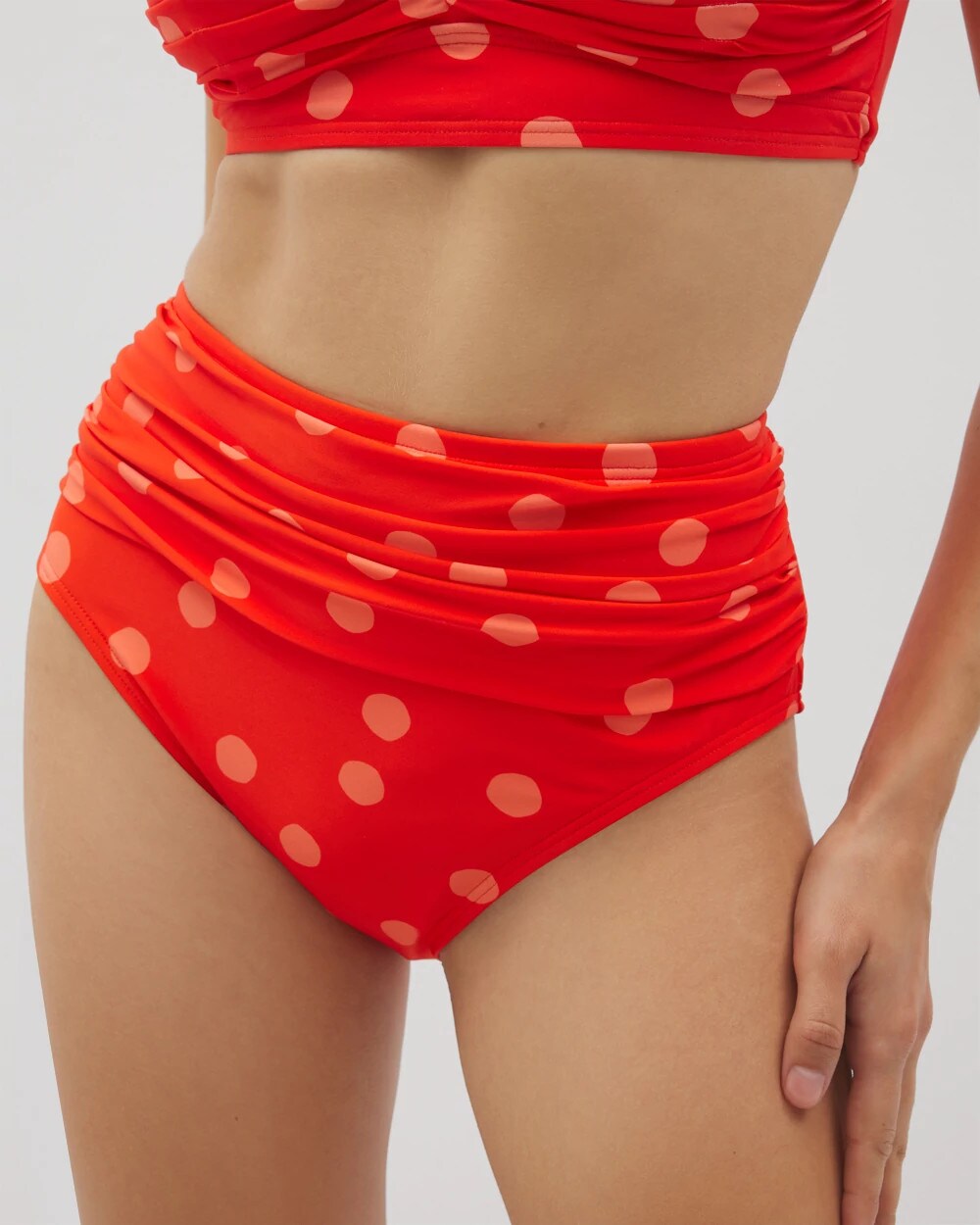 MOVEMENT DOT MINI CORAL - Ruched High-Waist Bikini Bottom | Soma
