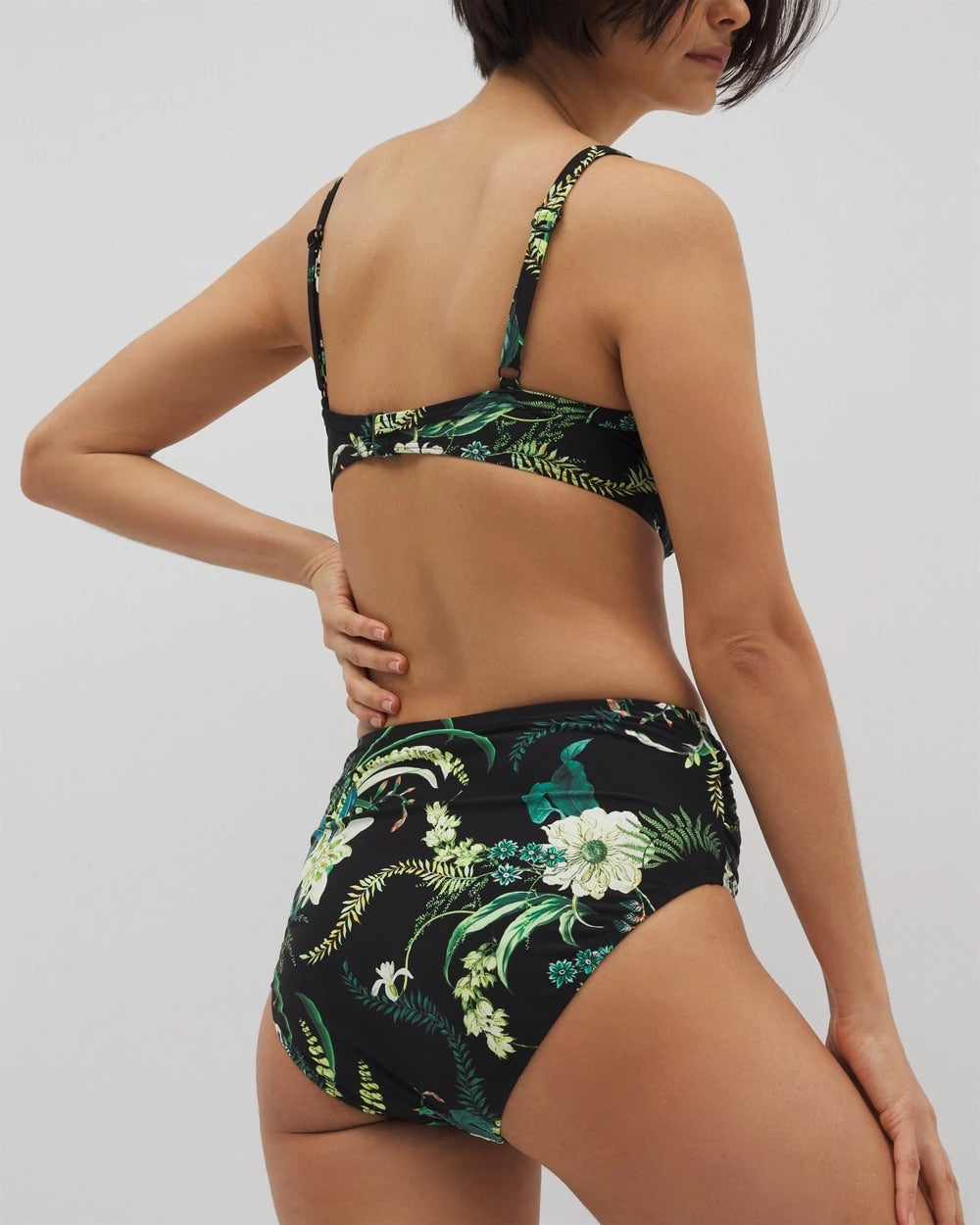 TROPICAL TWIST BLACK - Ruched High-Waist Bikini Bottom | Soma