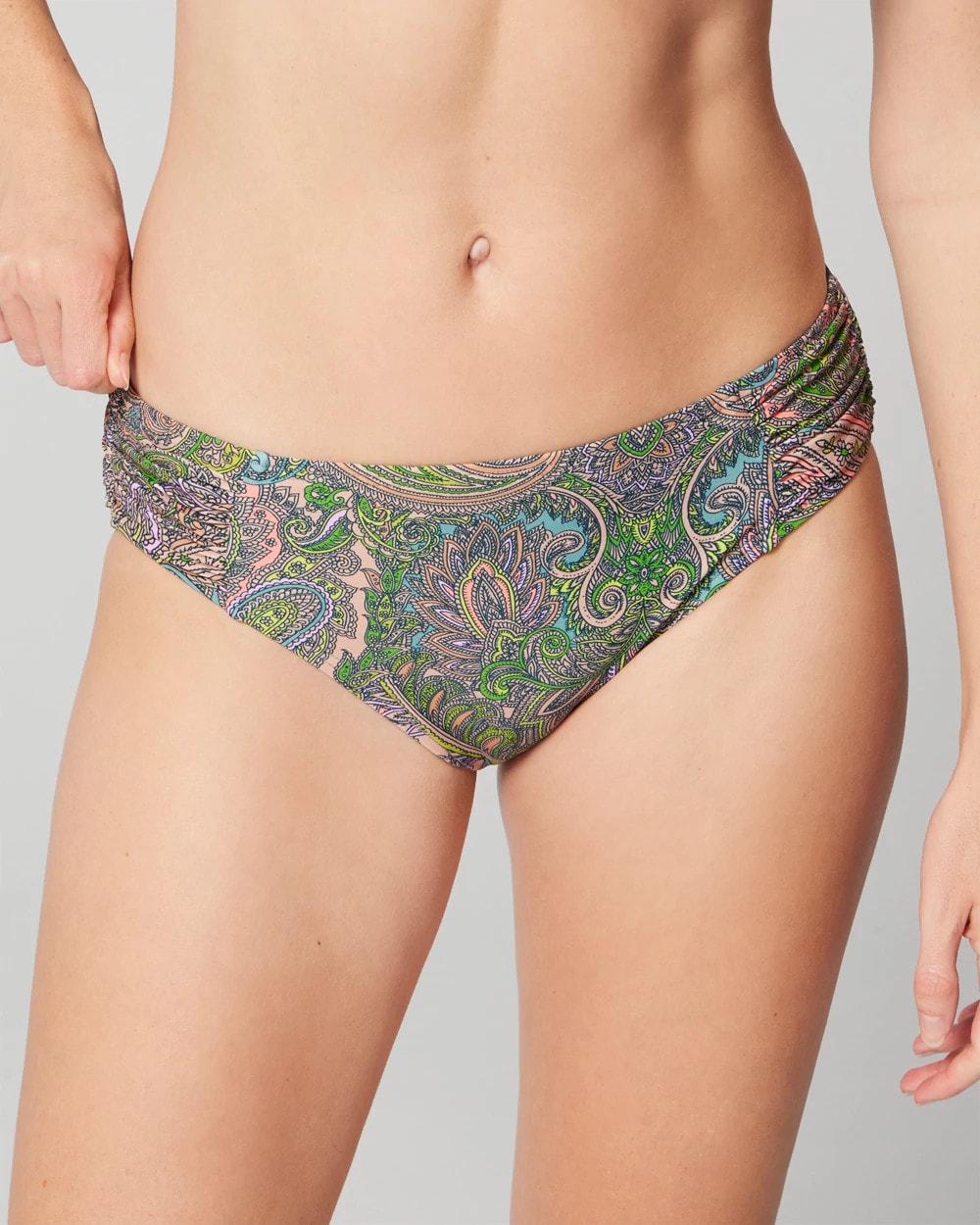 ORNAMENTAL PAISLEY G LIME - Ruched Bikini Bottom | Soma