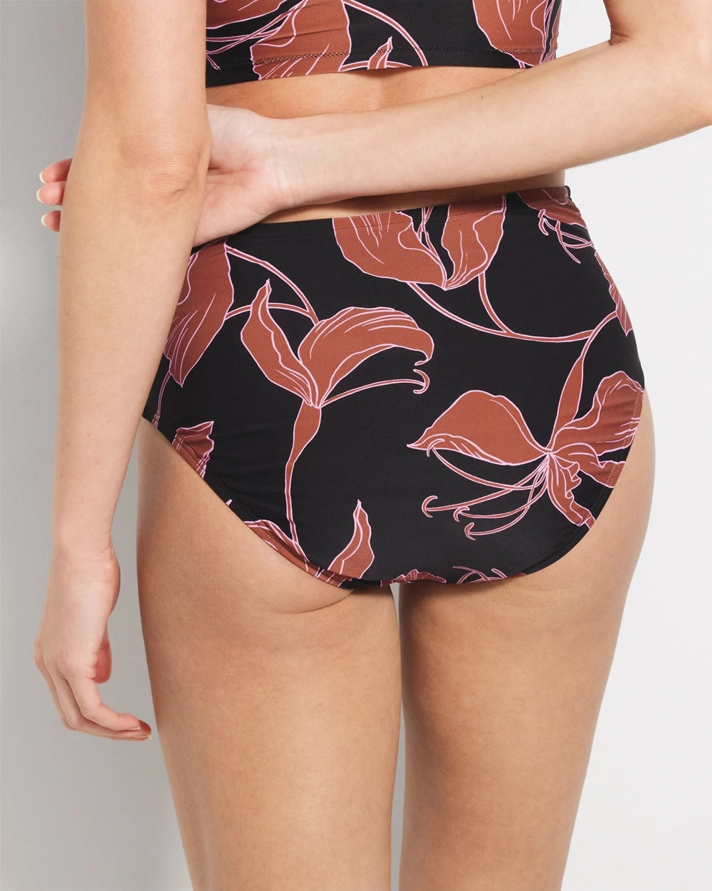 STAMPED TROPICS M BK BRN - Ruched High-Waist Bikini Bottom | Soma
