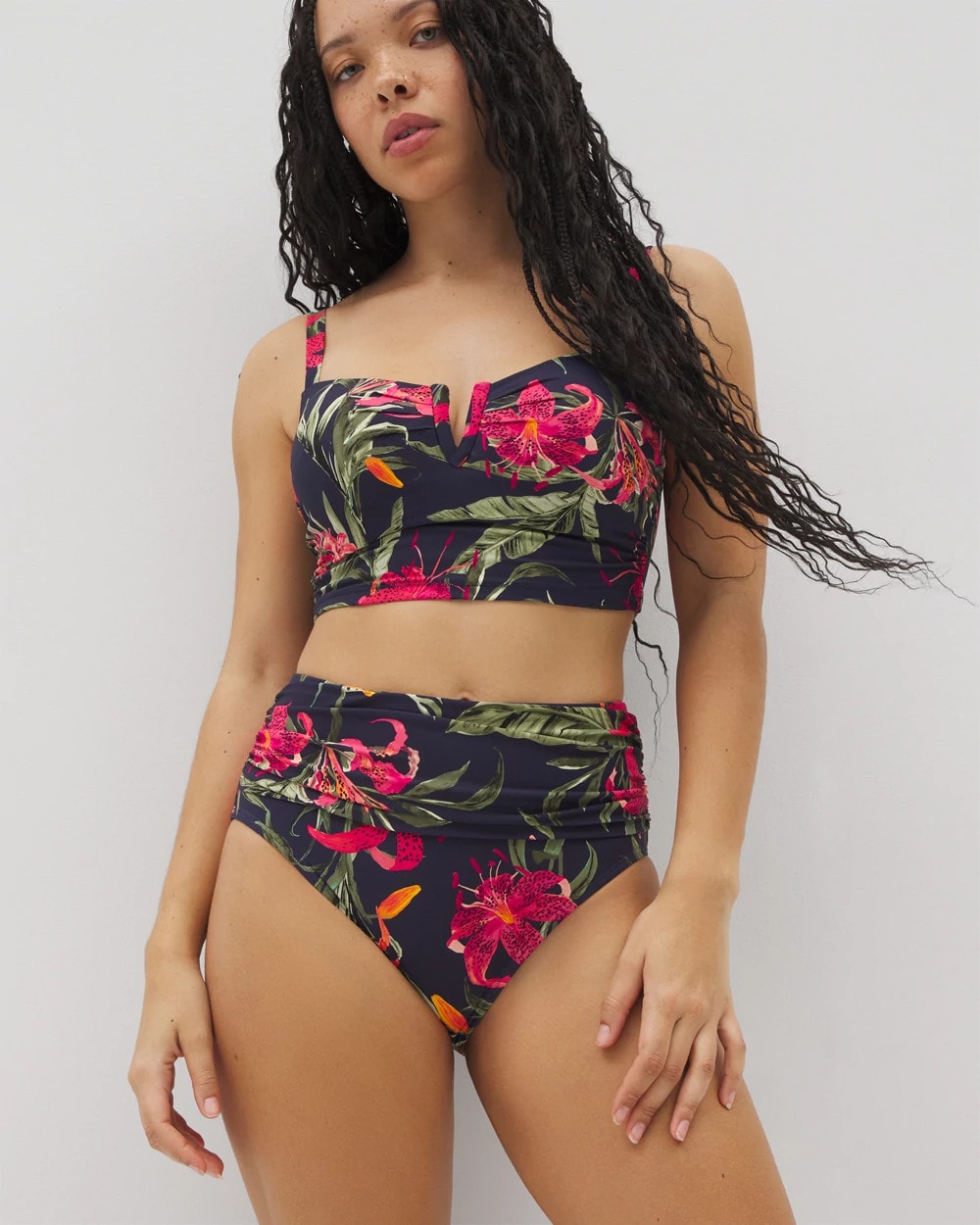 LE TIGRE TROPICAL NAVY - Soma Swim Ruched High-Waist Bikini Bottom | Soma