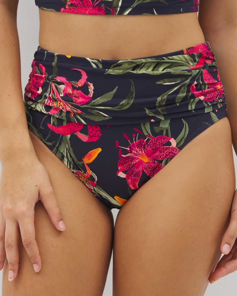 LE TIGRE TROPICAL NAVY - Soma Swim Ruched High-Waist Bikini Bottom | Soma