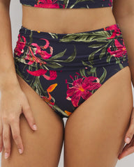 LE TIGRE TROPICAL NAVY - Soma Swim Ruched High-Waist Bikini Bottom | Soma
