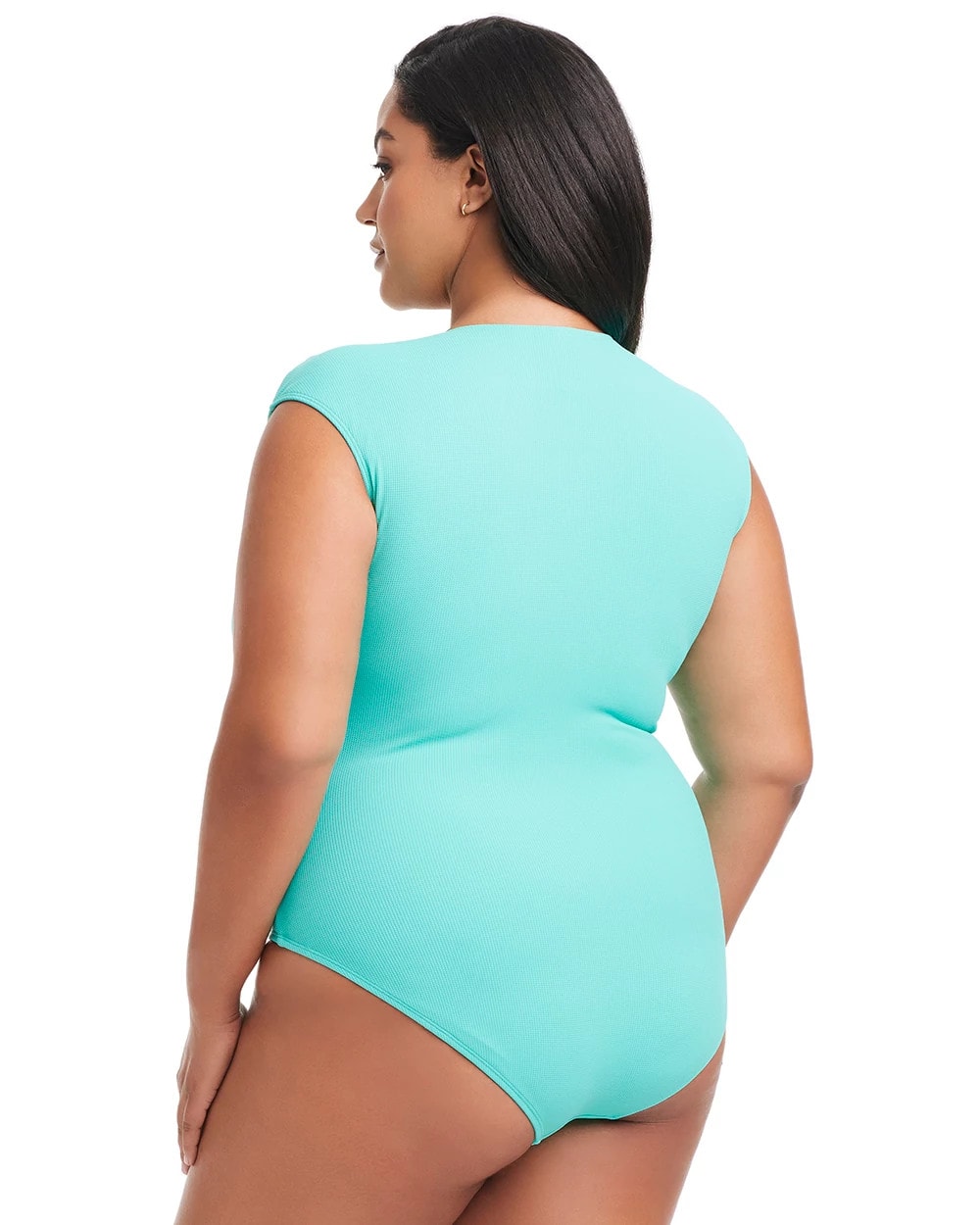 TAHITI TEAL - Pique Ole Cap Sleeve Surplice One Piece | Soma