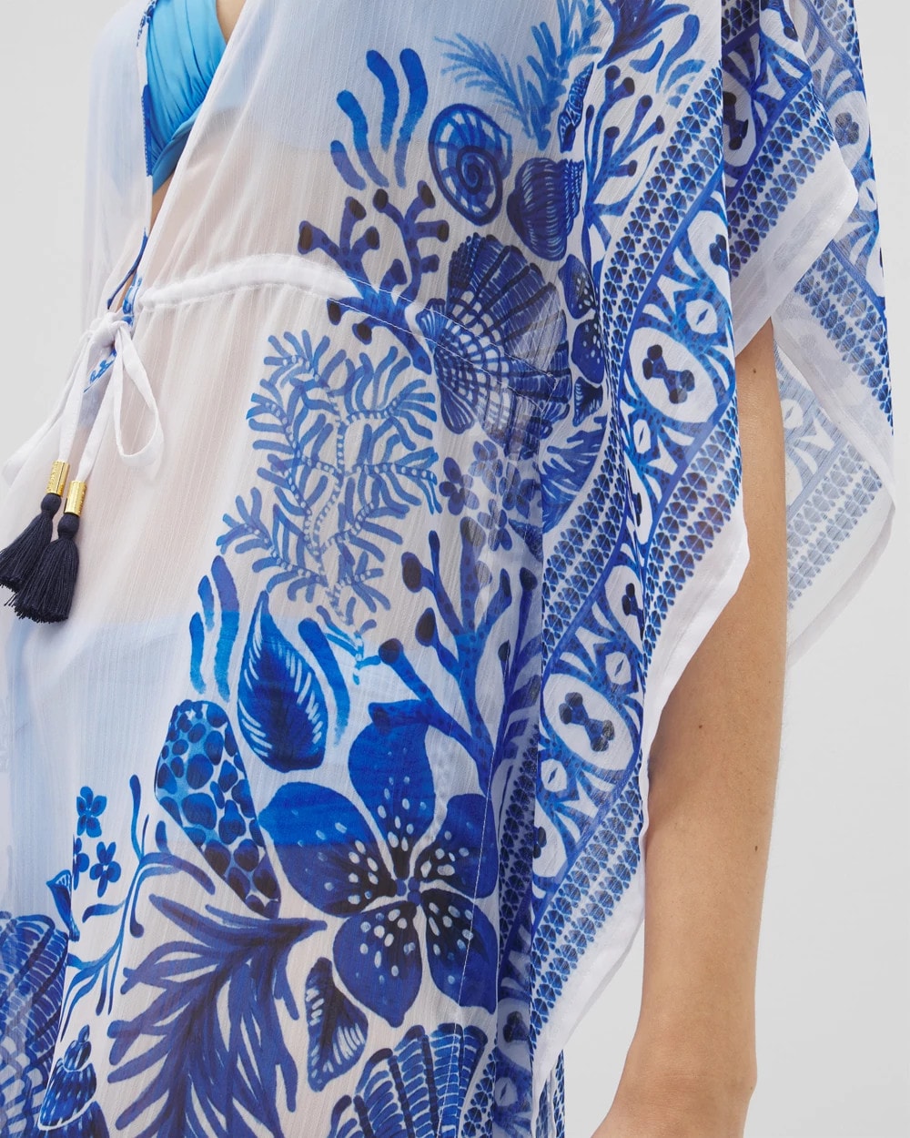 WHITE MULTI - Beyond Control Sea Life Chiffon Caftan | Soma