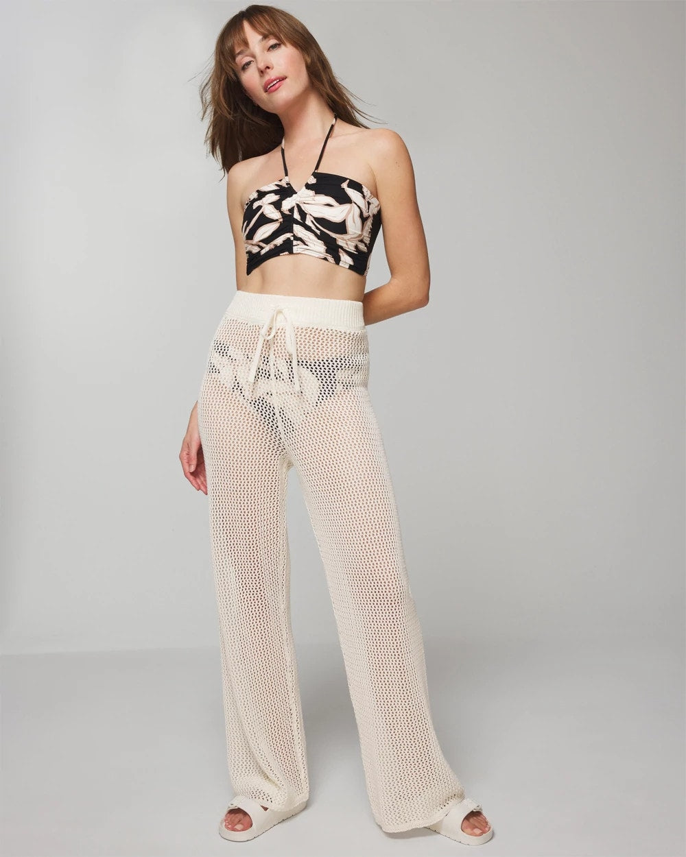 COCONUT - Cotton Crochet-Style Wide-Leg Pants | Soma