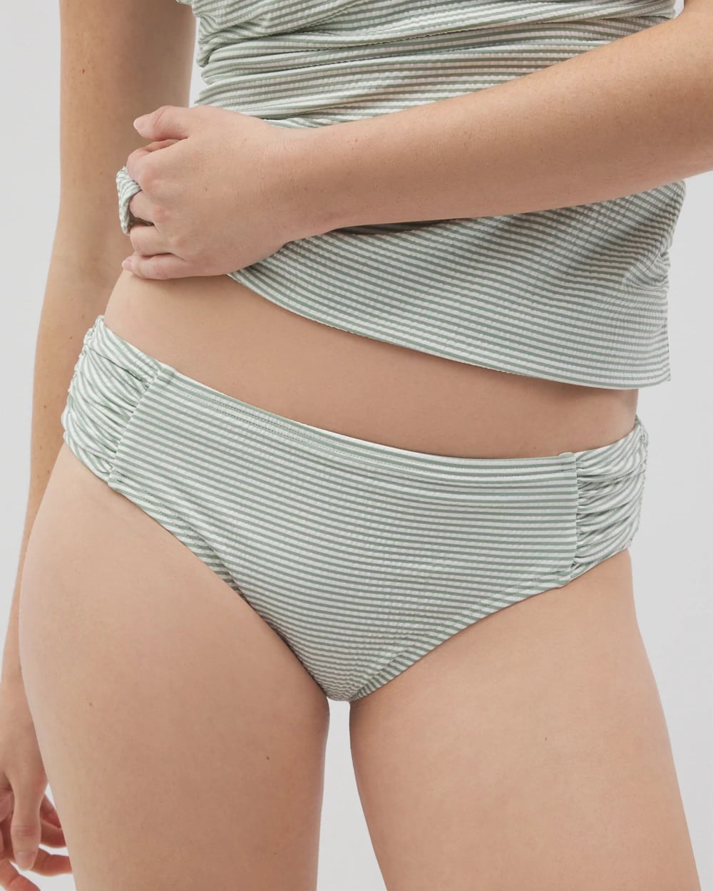 GREEN SEERSUCKER - Ruched Bikini Bottoms | Soma