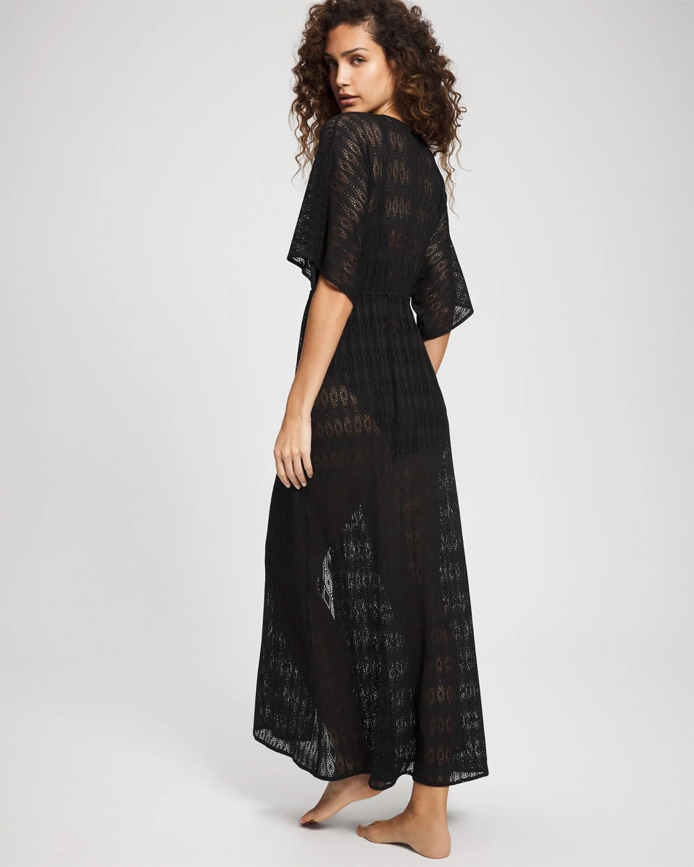 BLACK - Sunkissed Crochet Open-Front Caftan | Soma