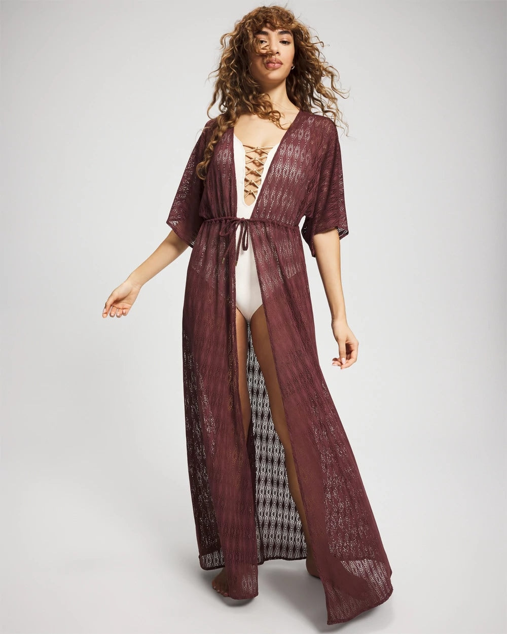 COFFEE - Sunkissed Crochet Open-Front Caftan | Soma